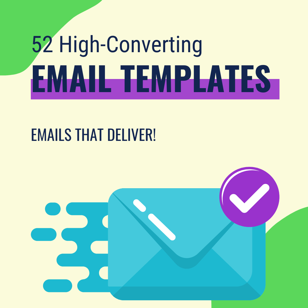 A promotional graphic for Cheap Trivia's "Email Templates for Trivia Promotion (52 Pack)" features an illustrated envelope and a checkmark, seamlessly enhancing your trivia strategy to boost engagement.