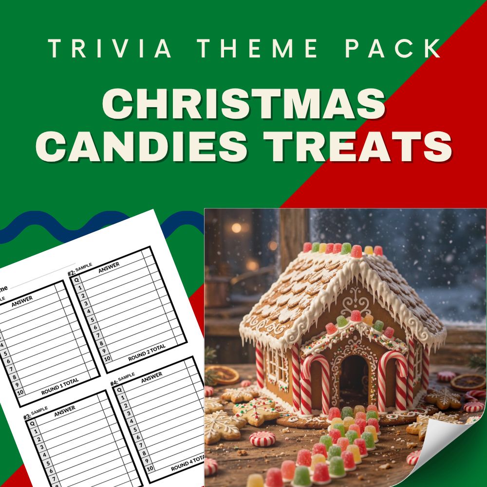 Christmas candies and treats trivia night theme pack cover - candy canes gingerbread holiday sweets quiz
