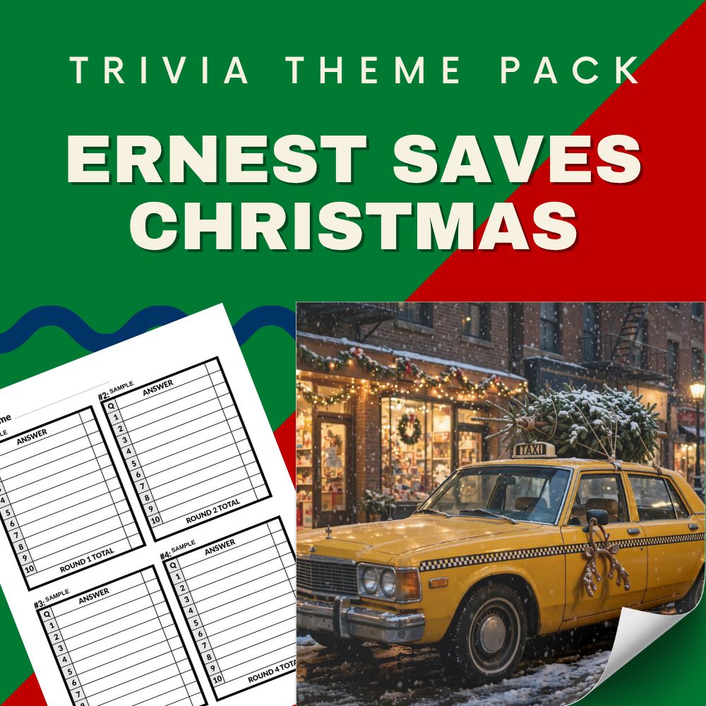 Ernest Saves Christmas trivia night theme pack cover - Jim Varney Ernest P. Worrell comedy quiz