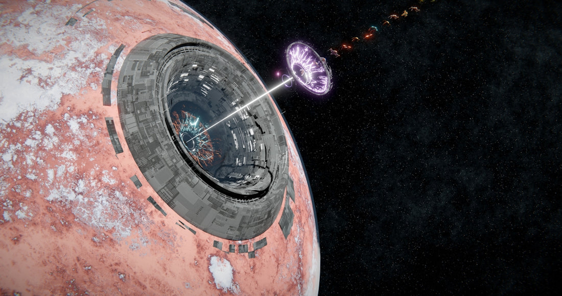A planet is being attacked by a laser beam.