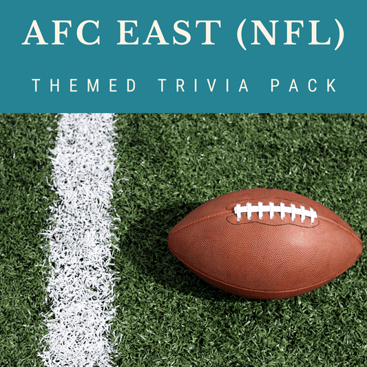 AFC East NFL Trivia Night Theme Pack, football trivia questions, and answers for sports-themed events.