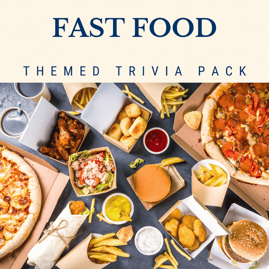 Fast Food Trivia Night Theme Pack featuring questions about McDonald’s, Taco Bell, and more.