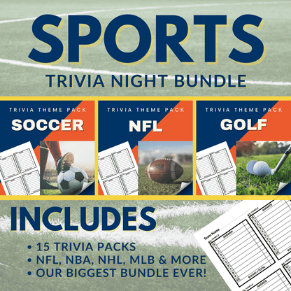 Sports Trivia Night Bundle by Cheap Trivia features 15 packs, including soccer, NFL, and golf trivia.