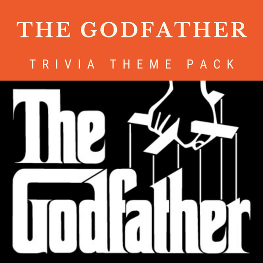 Cover image for "The Godfather Trivia Night Theme Pack" from Cheap Trivia, showcasing a hand with puppet strings above the title—a cinematic masterpiece designed for film buffs.