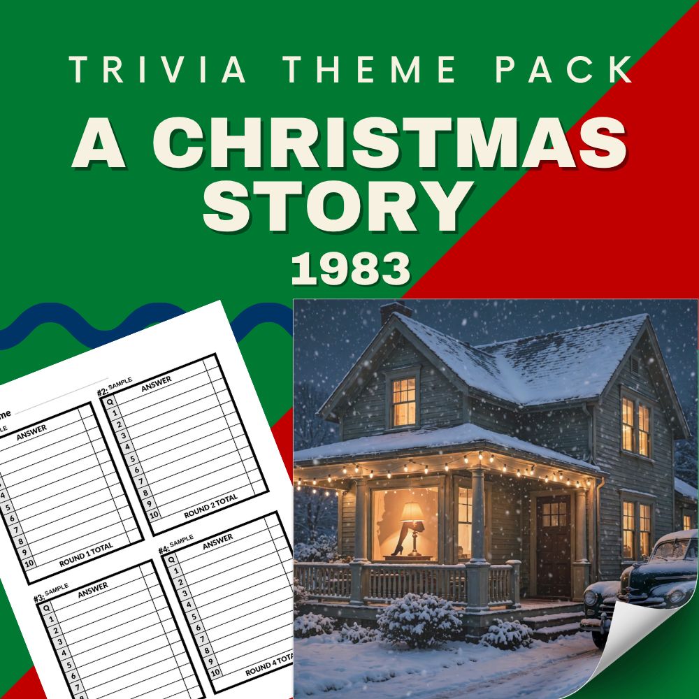A Christmas Story 1983 trivia night theme pack cover - Ralphie Red Ryder BB gun quiz questions