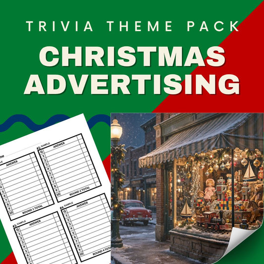 Christmas advertising and marketing trivia night theme pack cover - Coca-Cola Santa holiday ads quiz