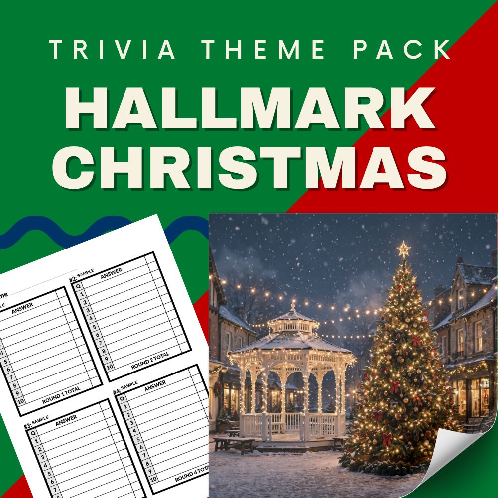 Hallmark Christmas movies trivia night theme pack cover - Countdown to Christmas channel quiz questions