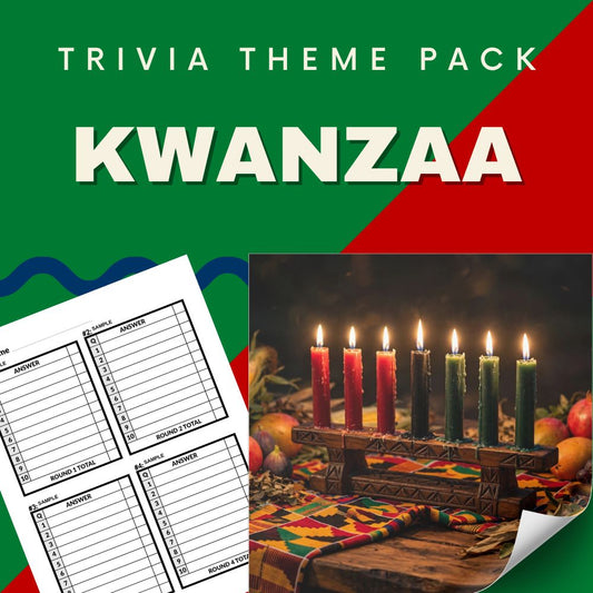 Kwanzaa trivia night theme pack cover - Nguzo Saba seven principles African heritage holiday quiz