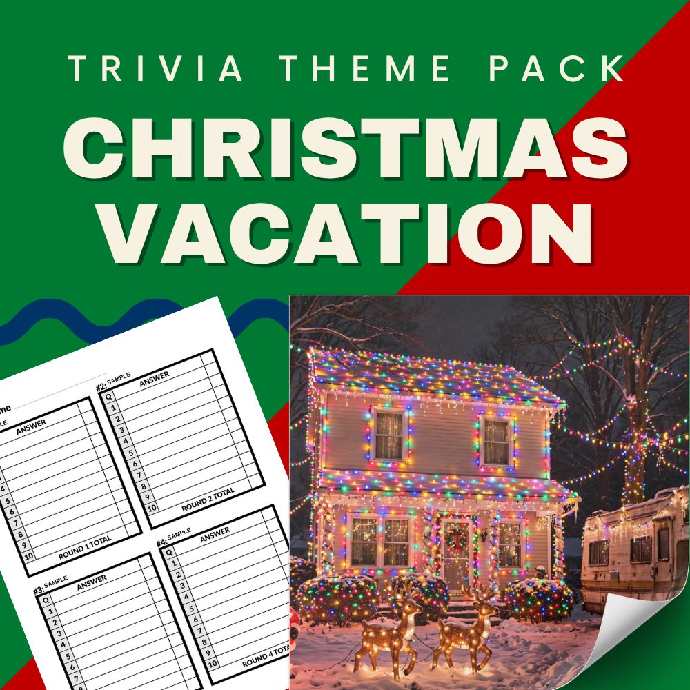 National Lampoon's Christmas Vacation trivia night theme pack cover - Chevy Chase Clark Griswold comedy quiz