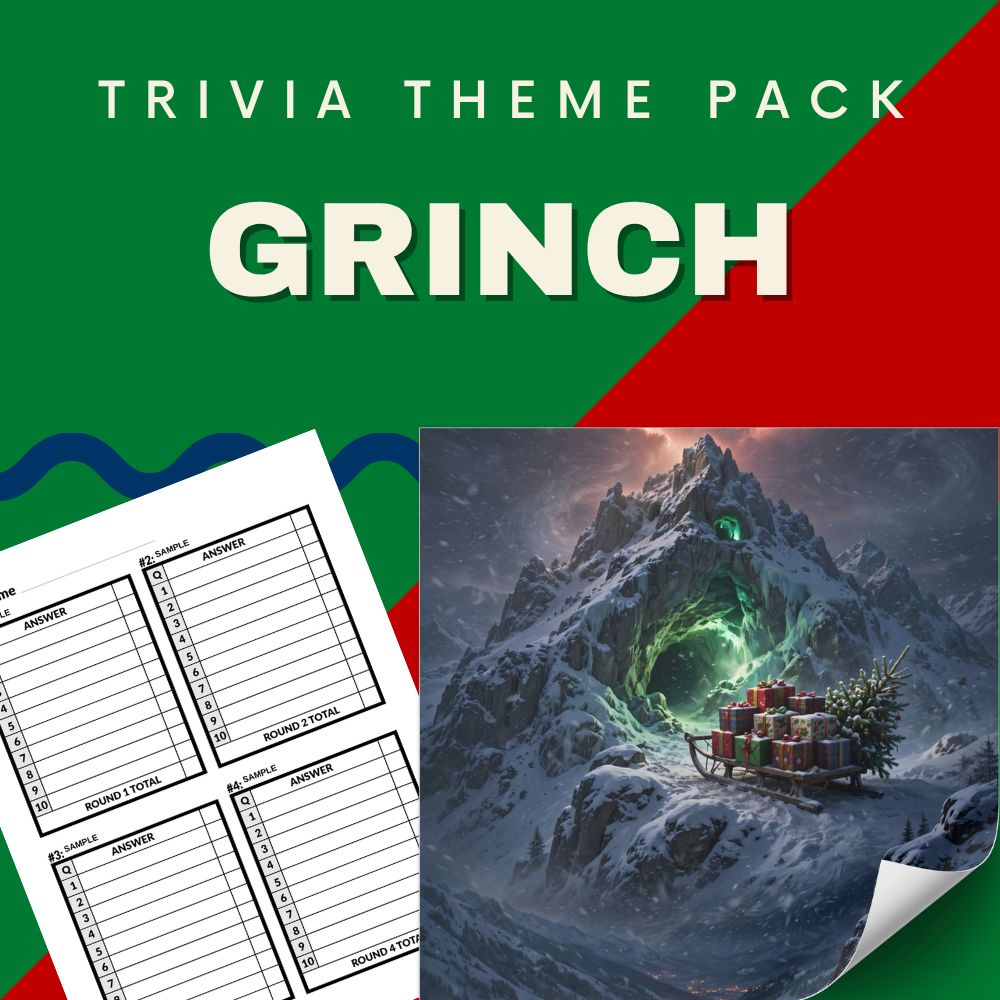 The Grinch trivia night theme pack cover - Dr. Seuss How the Grinch Stole Christmas quiz questions