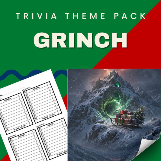 The Grinch trivia night theme pack cover - Dr. Seuss How the Grinch Stole Christmas quiz questions