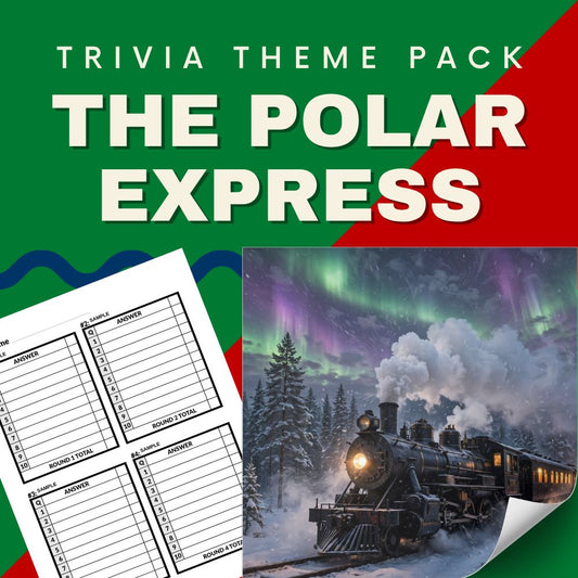 The Polar Express trivia night theme pack cover - Tom Hanks animated Christmas train movie quiz