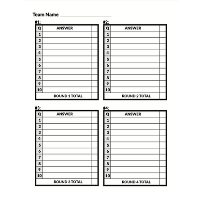 Trivia Night Blank Answer Sheet