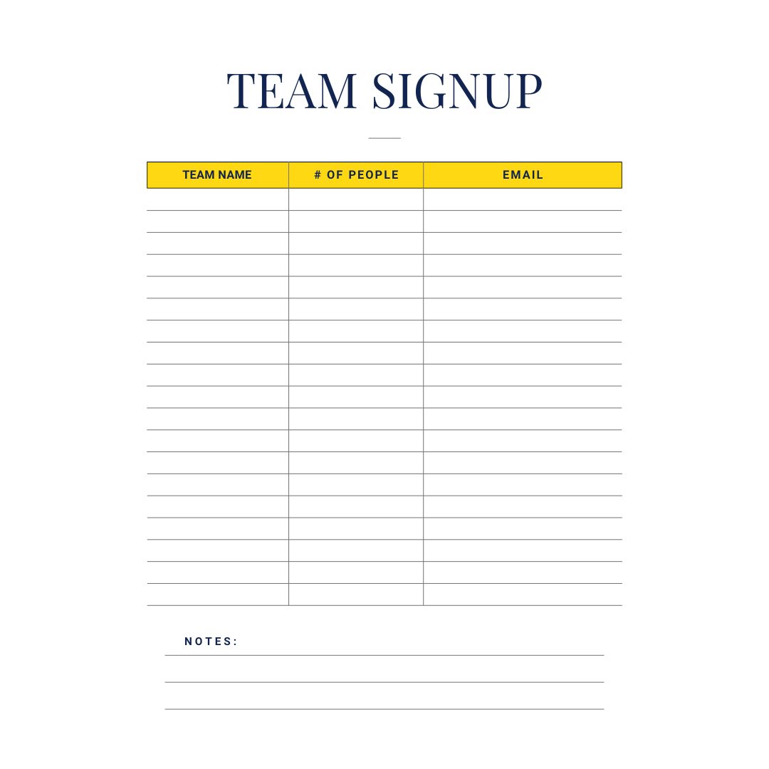 The Trivia Night Team Signup Sheet by Cheap Trivia is designed for your weekly trivia subscription. It includes columns for team name, number of members, and email addresses, plus a notes section at the bottom to enhance your trivia marketing efforts.