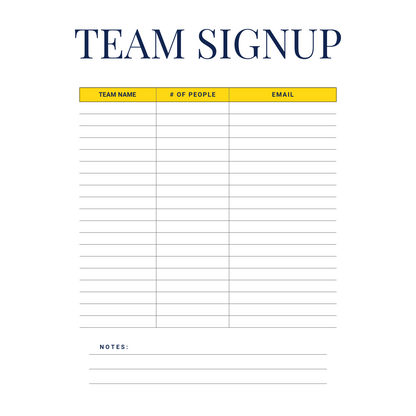 Trivia Night Team Signup Sheet